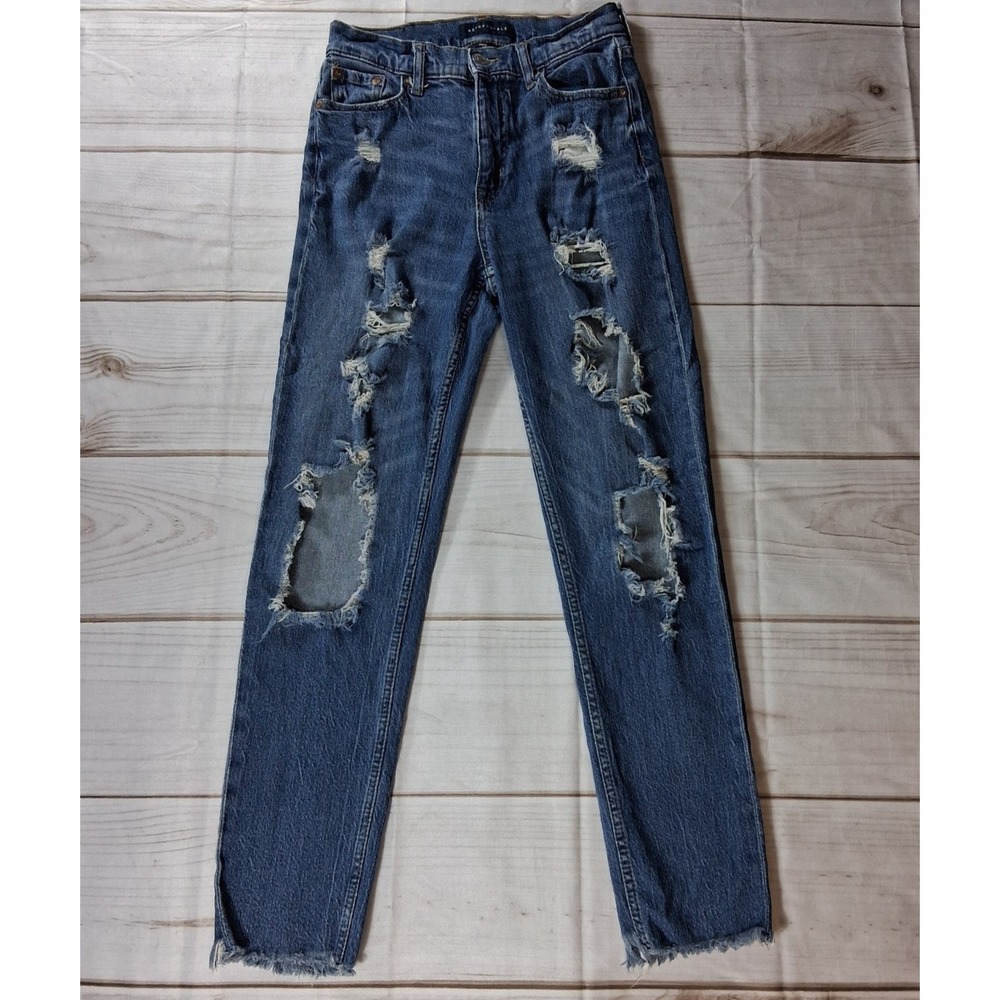 Aeropostale Mom Jean Women's 0 Distressed High Rise Denim W26 L28 Ripped Reg